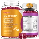 2 embalagens Quercetin com gomas de bromelaína, Elderberry, Echinacea, Zinco de vitamina C D - Suporte do sistema imunológico 120 condes Puro Quercetin Suplementos Gummies para crianças e adultos