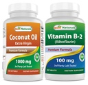 Melhor Natural Óleo de coco 1000 mg & Vitamina B2 (Riboflavina) 100 mg
