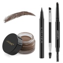 Kit de maquiagem LAVONE com lápis de selo de sobrancelha, Lápis à prova d'água Brow & Pomade, Eyeliner, Escova de sobrancelha de ponta dupla, Castanho escuro