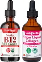 LIQUIDHEALTH orgânico metil B12 5000mcg gotas de vitamina com suco de cereja tart & 100% Vegan planta-baseado Colágeno mais gotas de biotina - energia natural aumentar, melhorar o foco, crescimento do cabelo & unhas, saúde da pele