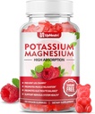 Potássio Suplemento de Magnésio Gummies para Adultos Crianças, Açúcar-Free Potássio Citrato Gummies Suporta Cães Perna & Músculo & Saúde do Coração, Vegan Magnésio Glicinate Gummies Raspberry Flavor 60 Cts