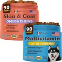 Natural Dog Company Multivitamin Supplement Chews + Skin & Coat Supplement Chews for Dogs - Integral Nutritional Care for Healthy Skin, Shiny Coat, Joint Support, and Immune System Boost