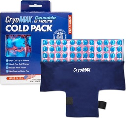 Pacote frio reutilizável CryoMAX - Pacote de gelo de terapia fria de 8 horas de longa duração, correias de compressão ajustável, melhor para alívio da dor, lesões, cirurgia do quadril Inchaço, e enxaquecas - T-Shape (1 contagem)