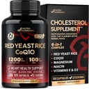 Red Yeast Rice 1200 mg com CoQ10 100 mg - com Magnésio - Vitamina E & D3 - Apoio à Saúde do Coração, Energia & Metabolismo - Eficaz, Livre de Flush & Laboratório Testado - Made in USA, 120 Cápsulas