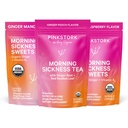 Pink Stork Morning Sickness Alief Kit – 3-Piece Bundle com chá de pêssego de gengibre orgânico, B6 Sweets, Ginger Lozenges – Apoio à gravidez, Primeiro Trimester Essentials, Presente para mulheres grávidas
