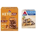 Aglomerados de amêndoa de caramelo Atkins, Glúten Livre, Alta em Fibra, 1g de Açúcar, 2g de Carb Net, Keto Friendly, 20 Count & Caramel Chocolate Nut Roll Snack Bar, Lanchonete de proteína, Alta em Fibra, 2g de Açúcar, 16 Contagem