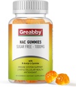 NAC Gummies Açúcar Livre, N Acetil Cysteine NAC Suplemento 1000mg para antioxidantes, Pulmão & Saúde do fígado, Suporte imunológico, Vegan sabor laranja, 60ct