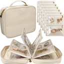 Caso organizador de jóias de viagem, Bolsas de jóias Binder livro de armazenamento de jóias com zíper transparente bolsa de veludo para viajar,Earrings, Anéis, Colar, Pulseira (branco)