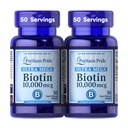 Puritan's Pride Premium Ultra Mega Biotin 10.000mcg, Suplemento dietético para cabelos saudáveis, pele, pregos e suporte de metabolismo energético, fornecimento de 100 dias, 50 Softgels de liberação rápida, 2 Pack