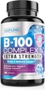 Vitamina B Complexo - Todas as vitaminas B B1, B2, B3, B5, B6, B7, B9, B12, Ácido Fólico, Vitamina C - Super B-100 Suplemento - Imune, Energia & Metabolismo Suporte, Vegan, Não-GMO, Gluten Free, 60 Cápsulas