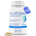 FolatoMaxx L-Metilfolato 15mg, 120 cápsulas – Dr Formulado Folato de Metila Suplemento para Mulheres e Homens – Alta potência 5-MTHF para energia, humor e foco – Não-GMO, sem glúten (4-mês de fornecimento)