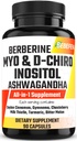 Myo-Inositol & D-Chiro Inositol Cápsulas com Ashwagandha, Berberine, Cinnamon, Gymnema, Chasteberry, Cardo de Leite, Açafrão, Melão Amargo - 90 Cápsulas
