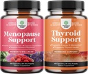 Pacote de suplemento completo de menopausa de ervas para mulheres para suores noturnos Humor 120ct e Herbal Thyroid Support Complex - Melhorador de humor Suplemento de energia para a saúde da tireóide