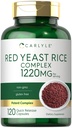 Carlyle Red Yeast Rice Complex 1220mg 120 cápsulas com Policosanol Não-GMO e Suplemento sem glúten