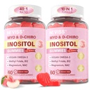 Myo-Inositol & D-Chiro Inositol Gummies para Mulheres 2000mg + 50mg, 40:1 Razão Inositol com Vegan Omega-3 + D3, Magnésio Glicinato, Folato de metilo + B12 para Saúde e Bem-Estar Feminino, Açúcar Livre, 120 Cts