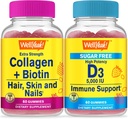 BemSim Colágeno+Biotina + Vitamina D3 5.000 UI Livre de Açúcar, Gummies Bundle - Grande degustação, Suplemento Vitamina, Sem glúten, GMO Livre, Gummy mastigável