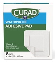 CURAD White Waterproof Adesive Pads, 4" x 4", Advanced Wound Care, 1 Box, 8 Count