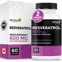 Renew Actives Resveratrol Suplemento 600mg por serviço - Complexo antioxidante de alta potência com 50% Trans-resveratrol – Suporta Saúde Celular & Longevidade - Made in Canada – 60 Cápsulas Vegan