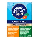 Alka-Seltzer Plus Power Max Cold & Flu Day+Noite Medicina: Cough Supressor, Cold and Flu Medicine Para Adultos e Crianças 12 anos e mais, 36 contagem, embalagem Maio Vary