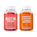 Biotin & Turmeric Vegan Gummies Combo □ Crescimento do cabelo de força máxima, saúde da pele, e bem-estar geral □ 10000mcg Biotin & 95% Curcumina Turmérica padronizada □ Natural, não-GMO e sem glúten Suplemento
