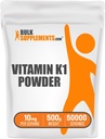 BulkSuplementos.com Vitamina K1 Pó - Suplemento de vitamina K1 para suporte de saúde óssea e cardíaca - Gluten Free, 10mg por serviço, 500g (1,1 lbs) (Pacote de 1)