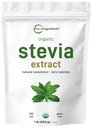 Pó de estevia orgânica pura, 1 libra (2,837 Servings), extrato de folha verde de Stevia de grau mais alto Reb-A □ Reduzido sabor amargo □ 0 Caloria, Adoçante natural, Alternativa de açúcar, Keto Friendly