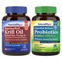 Óleo de krill e probióticos 50 bilhões de pacotes, grau profissional, não-GMO, coração, articulação, função de tripa e suporte imunológico