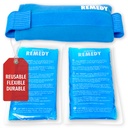 Pacotes de gelo perfeito Remedy 2-Pack Gel para lesões com capa de correia, compressão fria quente flexível, pacificando pacotes de gelo macio para ajudar em condições de lesões, alternativa a garrafas de água quente (azul, regular)