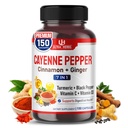 Cayenne Pepper 7 em 1 - - com gengibre, açafrão, canela, pimenta preta - promove a função do sistema digestivo (150 dias de fornecimento (Pacote de 1))
