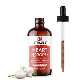 Strauss Naturals Heart Drops – Mistletoe natural & extrato de alho envelhecido Suplemento de saúde do coração – Ajuda a manter o sistema cardiovascular saudável – Vegan & Non-GMO – 225 ml garrafa