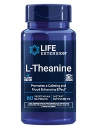 Extensão de vida L-Teanina, Aminoácido teanina, Calma, Relaxação, Humor, Sem glúten, Não-GMO, Vegetariano, 200 mg, 60 Cápsulas
