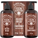 Viking Revolution Beard Wash & Beard Conditioner Conjunto com Óleos de Argan & Jojoba - Suaviza e Fortalece - Natural Sandalwood Scent - Shampoo Barba com Óleo de Barba (17 onças)