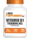 BulkSupplements.com Cápsulas de tiamina HCl - Hidrocloreto de tiamina, Suplementos de vitamina B1 - Glúten Grátis, 1 Cápsula por Serviço, Contagem de 500 (Pacote de 1)