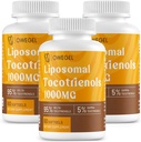 Tocotrienols lipossomais 1000mg - Alta biodisponibilidade Suplementos Vitamina E Tocotrienols, 95% Delta & 5% Gamma Tocotrienol Cápsulas Suporte Pele, osso, antioxidante, 180 Softgels