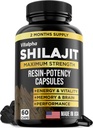 Cápsulas de Resina-Potency Shilajit (50% Ácido Fulvic) - 500mg Max Potence Extract - Organic Shilajit - Made in USA - 85+ Trace Minerals - Fornecimento mensal - 60 Contagem