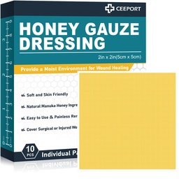 Manuka Honey Gauze Wound Dressing 2" x 2", 10 pacotes Manuka Honey Wound Care Pads, Bandagens de Honey grau médico para cuidados de ferida, Honey Patch para cura mais rápida de queimaduras, abrasões, cortes e escaldaduras