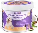 HICC PET Eyes Wipes para cães e gatos, Vet-recomendado cão tratamento de infecção ocular, gentilmente remover tear stain, Debris, descarga - Hipoallergenic Pet Eye Washer para olhos, rugas, rosto - 100pcs