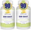 Nossos Vites diários L-Metilfolato 1mg / 1000 mcg de dosagem máxima Folato ativo, 5-MTHF, Filler Free, Gluten Free, Não-GMO, Cápsulas vegetarianas 90 Contagem (Pacote de 2)