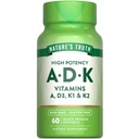Nature's Truth Vitamina ADK (60 softgels) Alta potência de vitamina A, D3, K1 & K2 (Não-GMO e sem glúten)