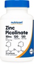 Picolinato de zinco de nutricosto 50mg, 120 Cápsulas Vegetarianas - Gluten Free e Non-GMO