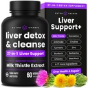 NutraChamps Fígado Cleanse Detox & Repair Formula, 20+ Ervas: Extrato de cardo de leite com silimarina, alcachofra, dente-de-leão, pó de raiz de chicória, Suplemento de pílulas de suporte de fígado, 60 Cápsulas