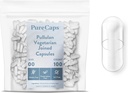 PureCaps EUA - Vazio Vegan Pullulan Pill Cápsulas Tamanho 00 100 Comprimidos Integrados Claro Não-GMO Certificados SLS, Glúten, Preservativo Grátis
