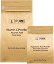 Pure Original Ingredients Vitamina C Pó e pacote de ácido hialurônico, vários tamanhos, pó fino, água Solúvel