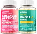 Pílulas de colágeno hidrolisado + Vegan Omega 3 Suplemento com vitamina D3 K2