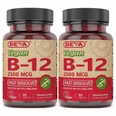 DEVA Vegan Vitaminas B-12, Alta potência 2500 mcg B12, Solução rápida, Sublingual, 90 Comprimidos (Pacote de 2)