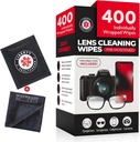400 Eyeglass Cleaning Wipes + pano de microfibra para óculos de olhos e lente limpador □ Pré-hidratado, individualmente embrulhado, menos fórmula de álcool