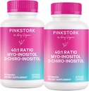 Pink Stork Myo-Inositol & D-Chiro Inositol Suplemento - Balanço Hormonal para Mulheres - Suporte Ovariano - 40:1 Razão - Suplementos de Fertilidade para Mulheres - 180 Cápsulas, 2 Mês de Fornecimento