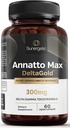 Sunergetic Premium Annatto Tocotrienol Supplement – com DeltaGold – Tocotrienols Vitamina E 300 mg – Suporta Fígado, Imune & Saúde do Coração - Delta + Gamma Tocotrienols (60 Cápsulas Líquidas)