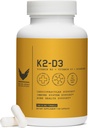 Alto nível K2D3, Suplemento de vitamina K2 e D3 com Pimenta Negra BioPerine, Complexo de Ação Dupla para Coração, Osso, Suporte Imune, 5000 UI D3, 100 mcg K2, Vegetariano, 60 Cápsulas Veggie