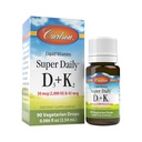 Carlson - Super Daily D3 + K2, 50 mcg D3 + 45 mcg MK-7, Saúde do Coração & Osso, 90 gotas líquidas, 2,54 ml